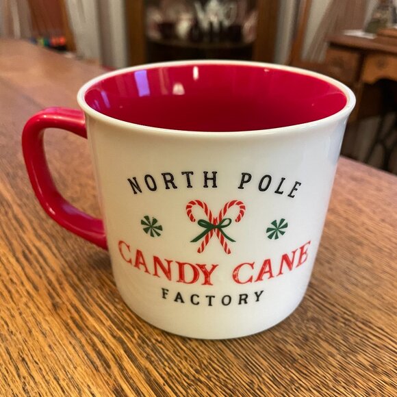North Pole Candy Cane Factory Christmas Themed Coffee Cup by Sleigh Bell Bistro - Picture 1 of 5